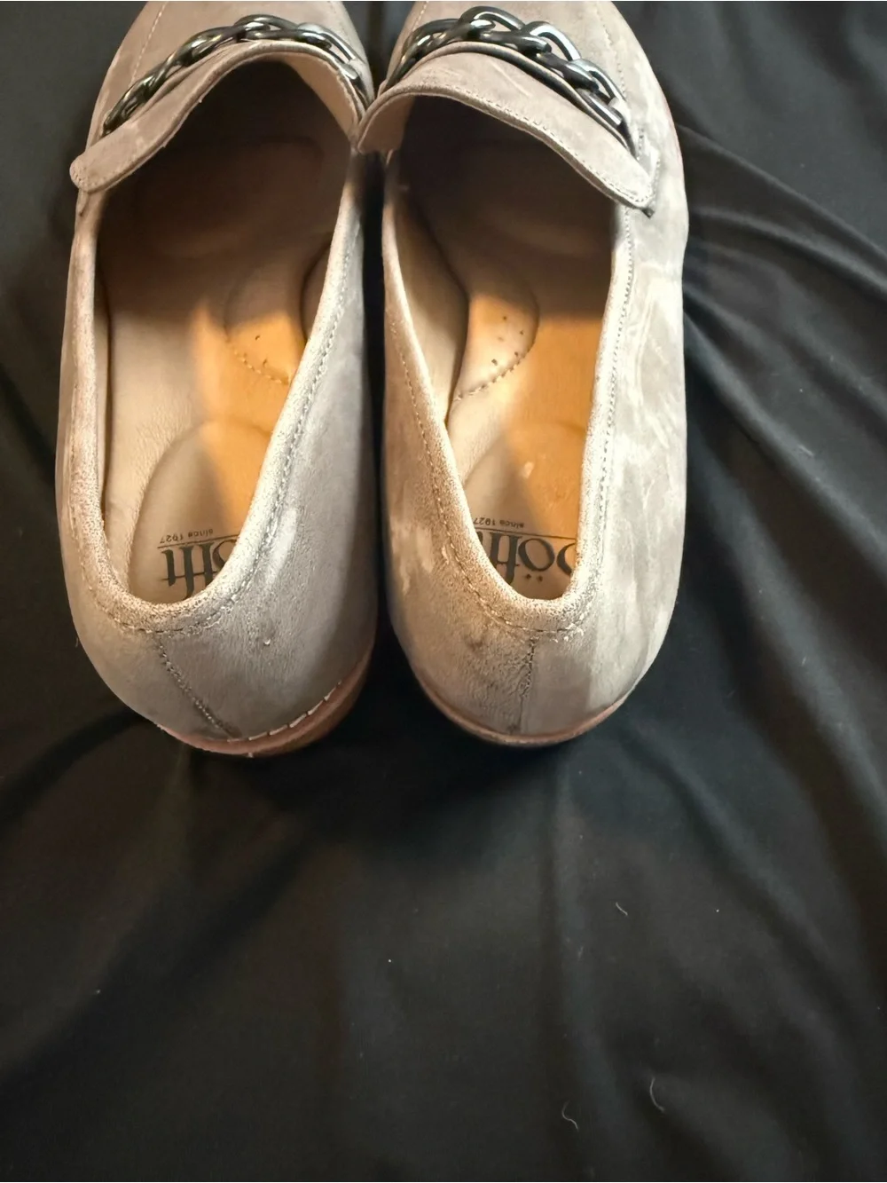 Women’s Taupe Suede Chain-Trim Loafers